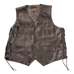 Street & Steel Leather Motorcycle Vest Men's Size 46 Black